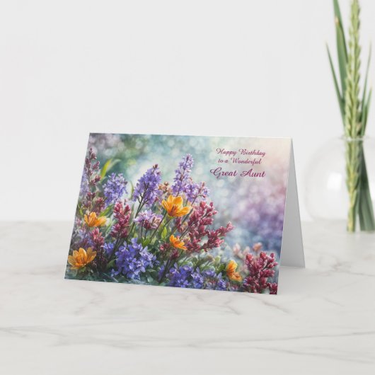 素晴らし叔母ハッピーバースデーと花かわいらし付き カード (正面)