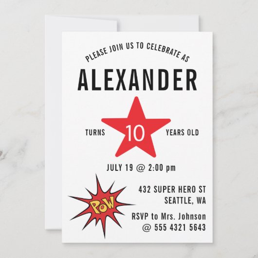 素晴らし子の写真とスーパーヒーローおもしろい 招待状 (裏面)