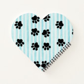 素晴らし子猫と足、青いストライプのハート ノートブック (裏面)