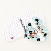 素晴らし子猫と足、青いストライプのハート ノートブック (内部)