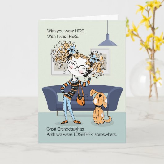 素晴らし孫娘10代のまたは恋しく思トゥイーンの女の子 カード (黄色い花)