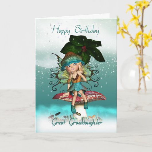 素晴らし孫娘、かわいいファンタジー妖精誕生日 カード (黄色い花)