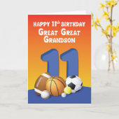 素晴らし孫11誕生日素晴らしスポーツボール カード (黄色い花)