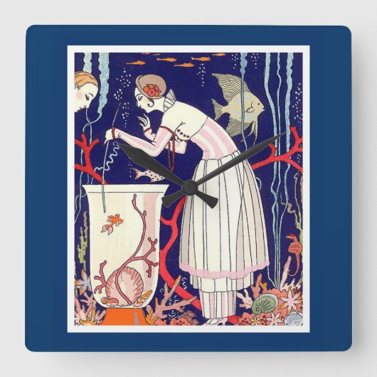 素晴らし小魚、アールデコ美しいファッション スクエア壁時計 (正面)