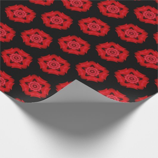 素晴らし幾何かわいらし画レッドスターフラワーブラック ラッピングペーパー (角)