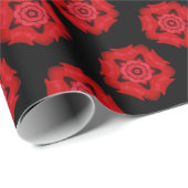 素晴らし幾何かわいらし画レッドスターフラワーブラック ラッピングペーパー (ロールコーナー)