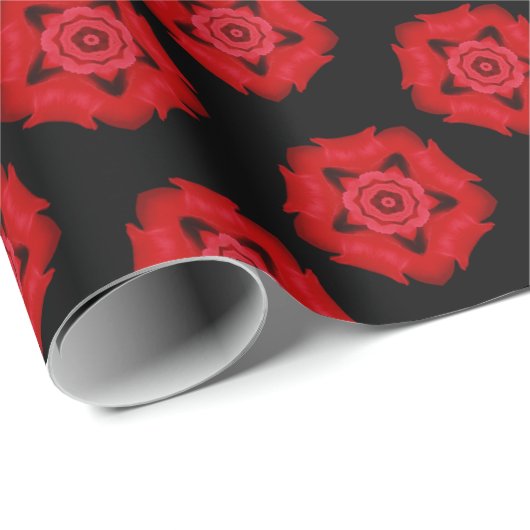 素晴らし幾何かわいらし画レッドスターフラワーブラック ラッピングペーパー (ロールコーナー)