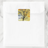 素晴らし木、夕日の自然風景の写真プリント スクエアシール (バッグ)