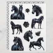 素晴らし水彩黒馬&花 (正面/裏面)