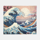 素晴らし波ピインスパイアック桜美学 フリースブランケット (正面(横))