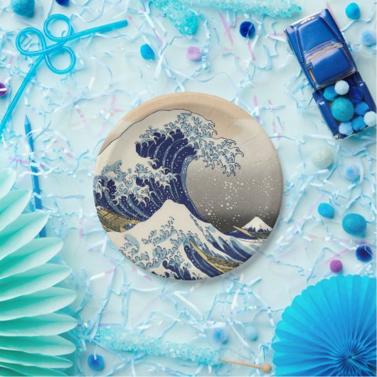 素晴らし波神日本の川絵画の ペーパープレート