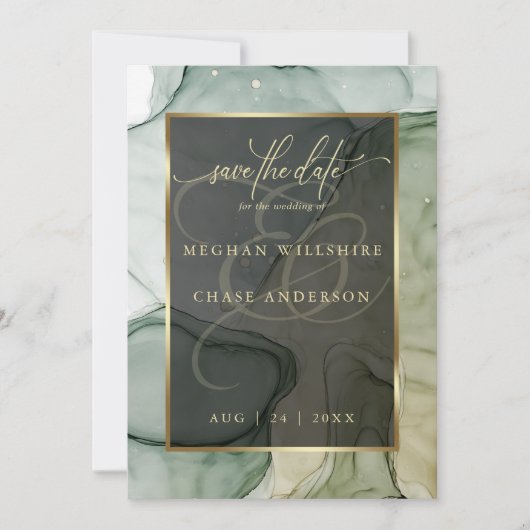 素晴らし濃厚自然グリーン液体抽象芸術インク 招待状 (正面)