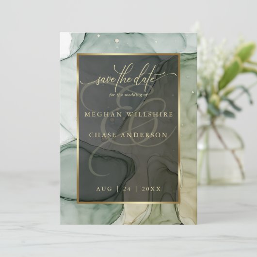 素晴らし濃厚自然グリーン液体抽象芸術インク 招待状 (スタンド正面)