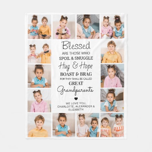 素晴らし祖父母パーソナライズされた詩写真コラージュ フリースブランケット (正面)