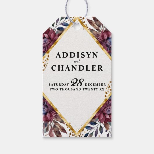 素晴らし精巧な宝石の色をした牡丹結婚の ギフトタグ (正面)