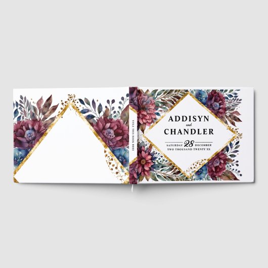 素晴らし精巧な宝石の色をした牡丹結婚の ゲストブック (全面)