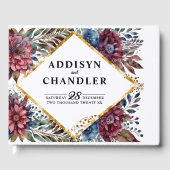 素晴らし精巧な宝石の色をした牡丹結婚の ゲストブック (正面)