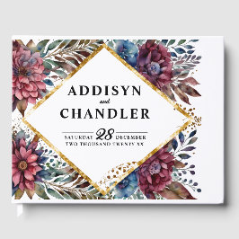 素晴らし精巧な宝石の色をした牡丹結婚の ゲストブック