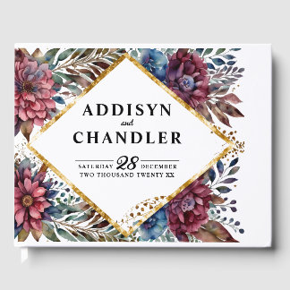 素晴らし精巧な宝石の色をした牡丹結婚の ゲストブック