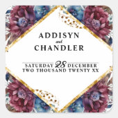 素晴らし精巧な宝石の色をした牡丹結婚の スクエアシール (正面)