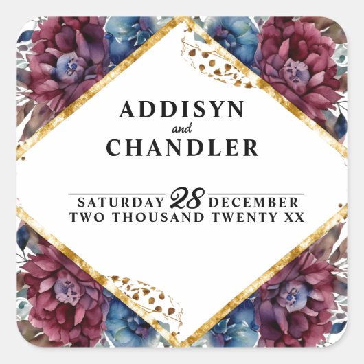 素晴らし精巧な宝石の色をした牡丹結婚の スクエアシール (正面)