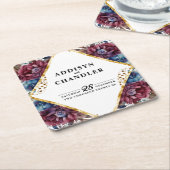 素晴らし精巧な宝石の色をした牡丹結婚の スクエアペーパーコースター (アングル)