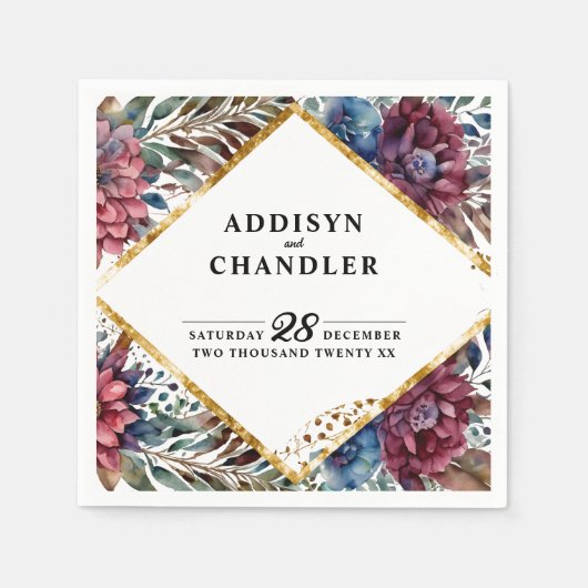 素晴らし精巧な宝石の色をした牡丹結婚の スタンダードカクテルナプキン (正面)