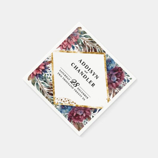 素晴らし精巧な宝石の色をした牡丹結婚の スタンダードカクテルナプキン (角)