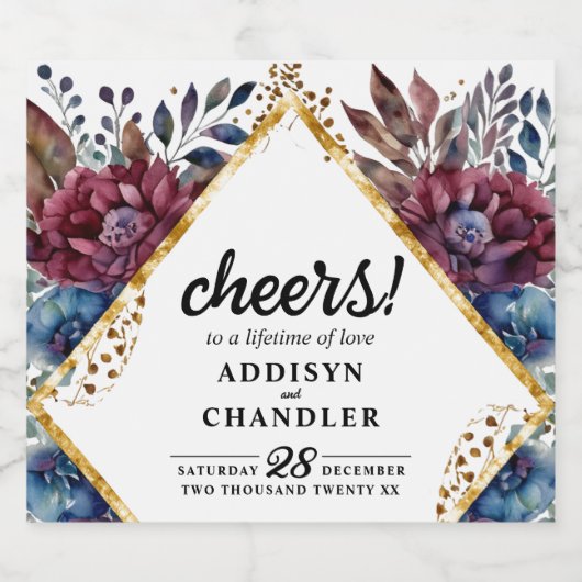 素晴らし精巧な宝石の色をした牡丹結婚の スパークリングワインラベル (シングルラベル)