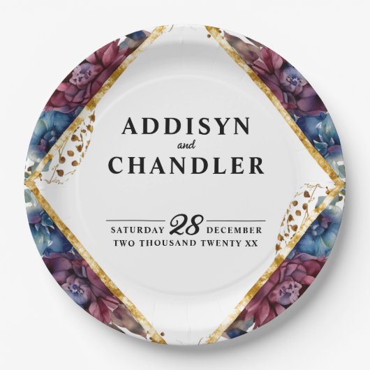 素晴らし精巧な宝石の色をした牡丹結婚の ペーパープレート (正面)