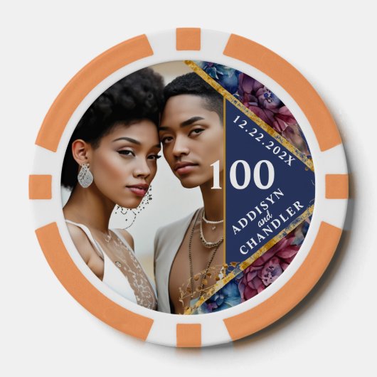 素晴らし精巧な宝石の色をした牡丹結婚の ポーカーチップ (正面)