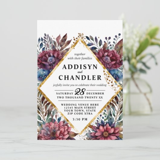 素晴らし精巧な宝石の色をした牡丹結婚の 招待状 (スタンド正面)