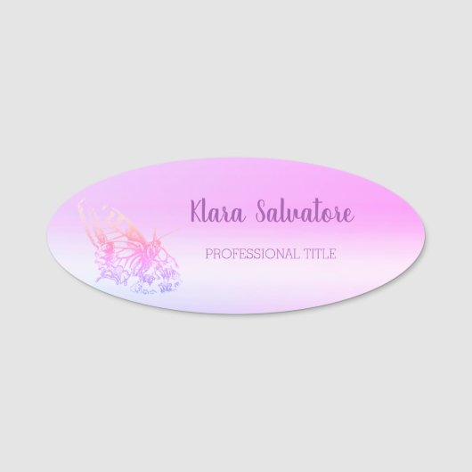 素晴らし素晴らしい紫の蝶の名前タグ 名札 (正面)