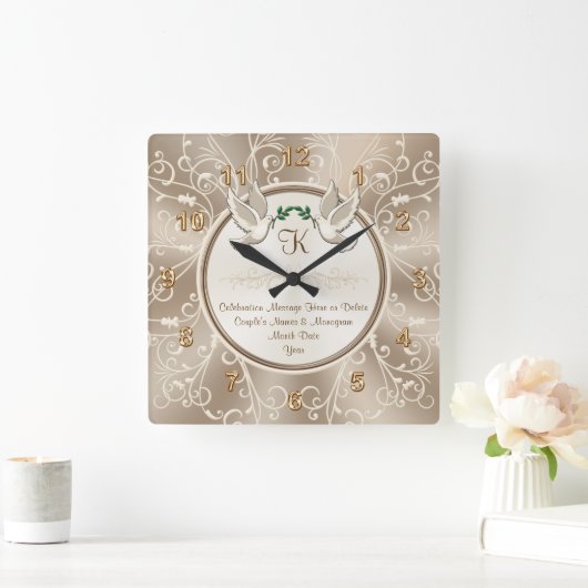 素晴らし結婚時計または任意の年周年記念日 スクエア壁時計 (ホーム)