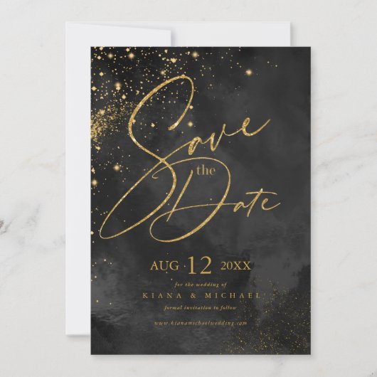 素晴らし線金ゴールド結婚抽象芸術の黒ID867 セーブザデート (正面)