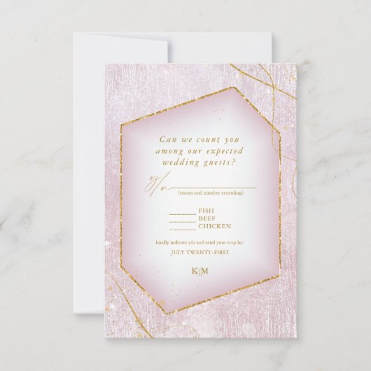 素晴らし線金ゴールド結婚抽象芸術のMauve ID867 出欠カード (正面)