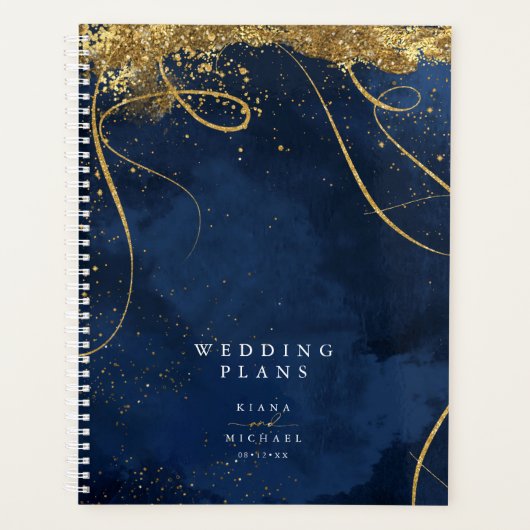 素晴らし線金ゴールド結婚抽象芸術のNavy ID867 プランナー手帳 (正面)