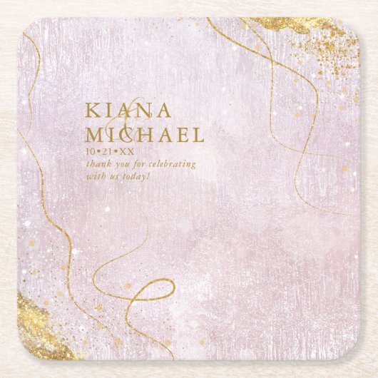 素晴らし線金ゴールド結婚抽象芸術V1曲線ID867 スクエアペーパーコースター (正面)