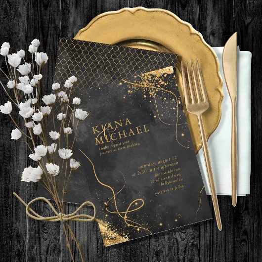 素晴らし線金ゴールド結婚抽象芸術V1黒ID867