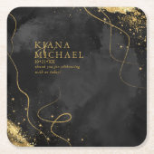 素晴らし線金ゴールド結婚抽象芸術V1黒ID867 スクエアペーパーコースター (正面)