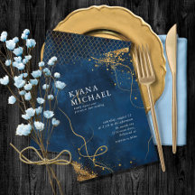 素晴らし線金ゴールド結婚抽象芸術V1 Navy ID867