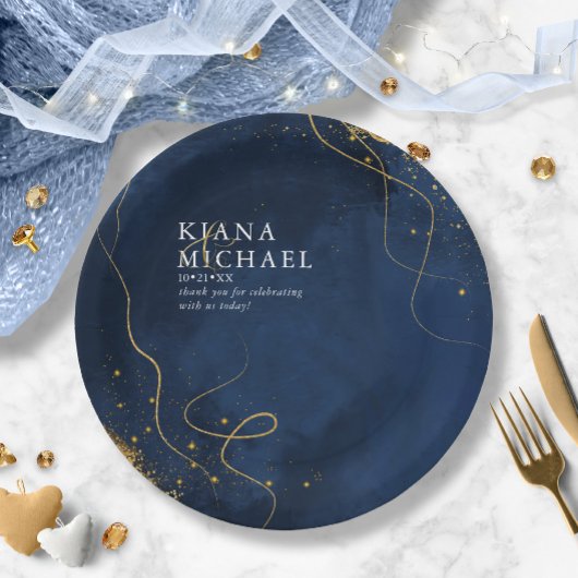 素晴らし線金ゴールド結婚抽象芸術V1 Navy ID867 ペーパープレート