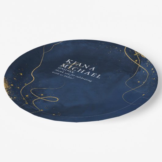 素晴らし線金ゴールド結婚抽象芸術V1 Navy ID867 ペーパープレート (アングル)