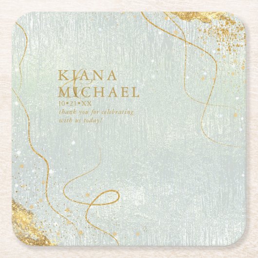 素晴らし線金ゴールド結婚抽象芸術V1 Sage ID867 スクエアペーパーコースター (正面)