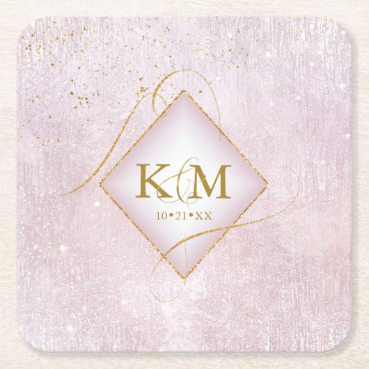 素晴らし線金ゴールド結婚抽象芸術V2曲線ID867 スクエアペーパーコースター (正面)