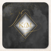 素晴らし線金ゴールド結婚抽象芸術V2 Black ID867 スクエアペーパーコースター (正面)