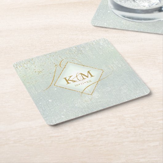 素晴らし線金ゴールド結婚抽象芸術V2 Sage ID867 スクエアペーパーコースター (アングル)