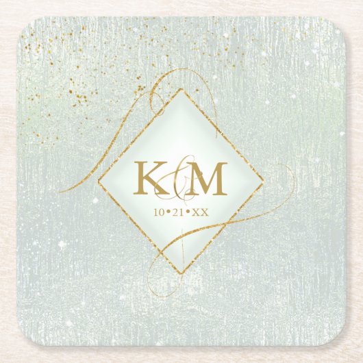 素晴らし線金ゴールド結婚抽象芸術V2 Sage ID867 スクエアペーパーコースター (正面)