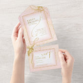 素晴らし線金ゴールド結婚抽象芸術V3赤面ID867 オールインワン招待状 (貼ってはがせる)