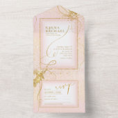 素晴らし線金ゴールド結婚抽象芸術V3赤面ID867 オールインワン招待状 (内側)